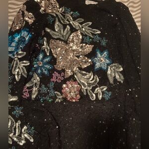 Mac Duggal Black Sequin Floral Dress